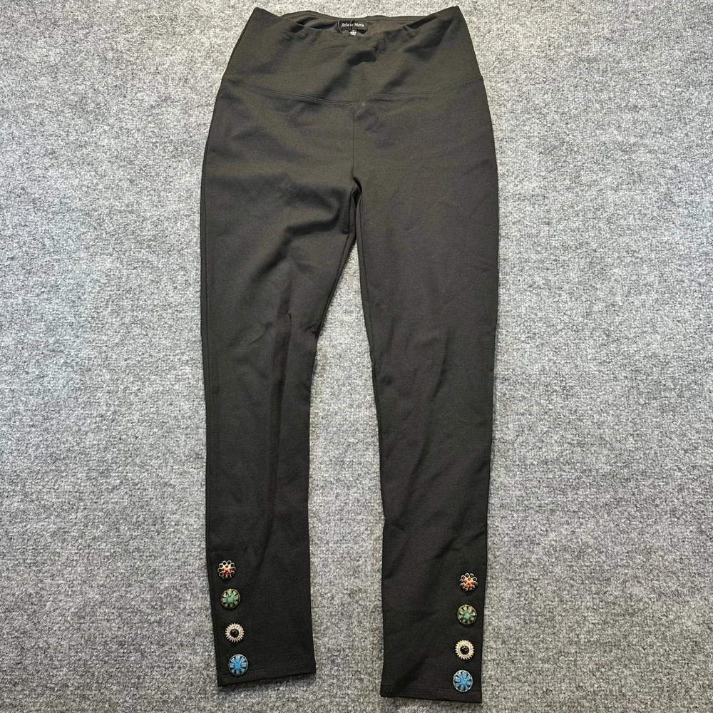 Athena Marie Leggings Womens Medium Black Boho Southwestern Embellished Ankle